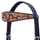 Hilason Horse Floral Hand Carved American Leather Breast Collar Headstall Brown