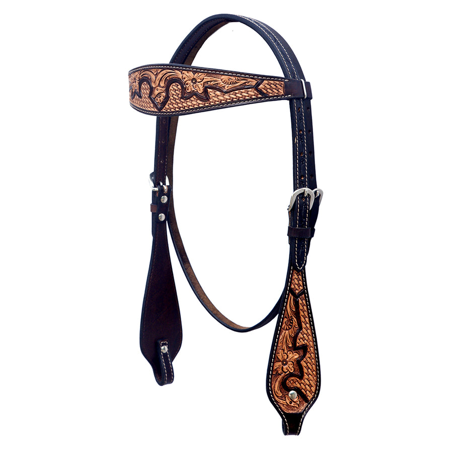 Hilason Western Horse Floral Hand Carved American Leather Headstall Brown - Hilason