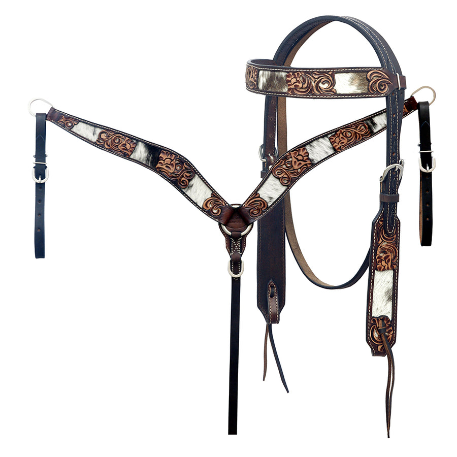 Hilason Horse Floral Hand Carved American Leather Breast Collar Headstall Brown - Uhorse