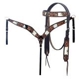 Hilason Horse Floral Hand Carved American Leather Breast Collar Headstall Brown - Uhorse