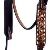 Hilason Horse Floral Hand Carved American Leather Breast Collar Headstall Brown