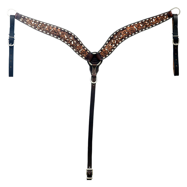 Hilason Horse Floral Hand Carved American Leather Breast Collar Headstall Brown - Uhorse
