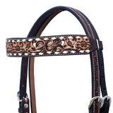 Hilason Horse Floral Hand Carved American Leather Breast Collar Headstall Brown