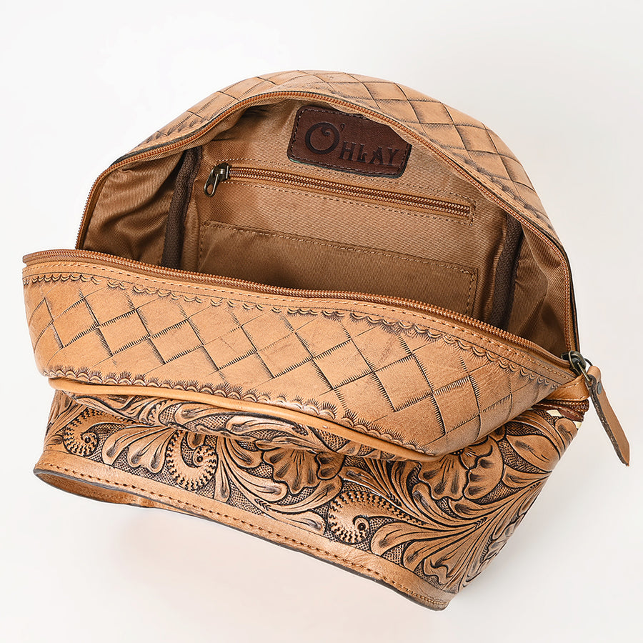 OHLAY Backpack Hand Tooled Genuine Leather Women's Bag Western Handbag Purse | Womens Handbags Belt for Women Summer