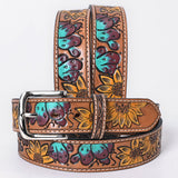 OHLAY Beautifully hand tooled Genuine American Leather Belt Men and  Women Hand Painted