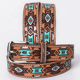 OHLAY Beautifully hand tooled Genuine American Leather Belt Men and  Women Hand Painted