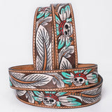 OHLAY Beautifully hand tooled Genuine American Leather Belt Men and Women Painted