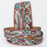 OHLAY Beautifully hand tooled Genuine American Leather Belt Men and  Women Hand Painted