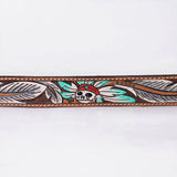 OHLAY Beautifully hand tooled Genuine American Leather Belt Men and  Women Hand Painted