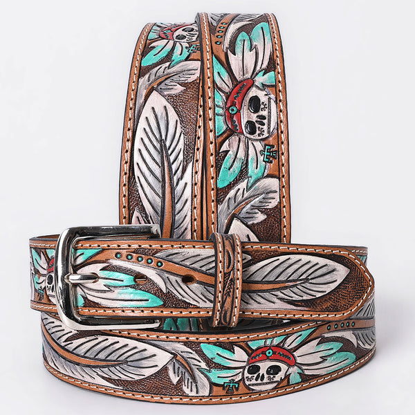 OHLAY Beautifully hand tooled Genuine American Leather Belt Men and Women Painted - Uhorse