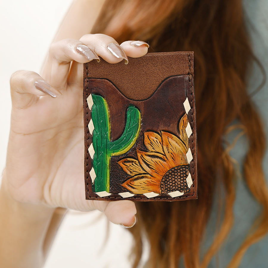 OHLAY Card Holder Hand Tooled Genuine Leather Women Bag Western Handbag Purse | for