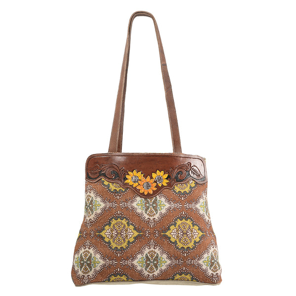 OHLAY OHV111 HOBO Hand Tooled Upcycled Canvas Genuine Leather women by Hilason – Cowboy and equestrian accessories