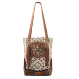 Ohlay Bags OHV114 Tote Hand Tooled Upcycled Canvas Genuine Leather Women Bag Western Handbag Purse