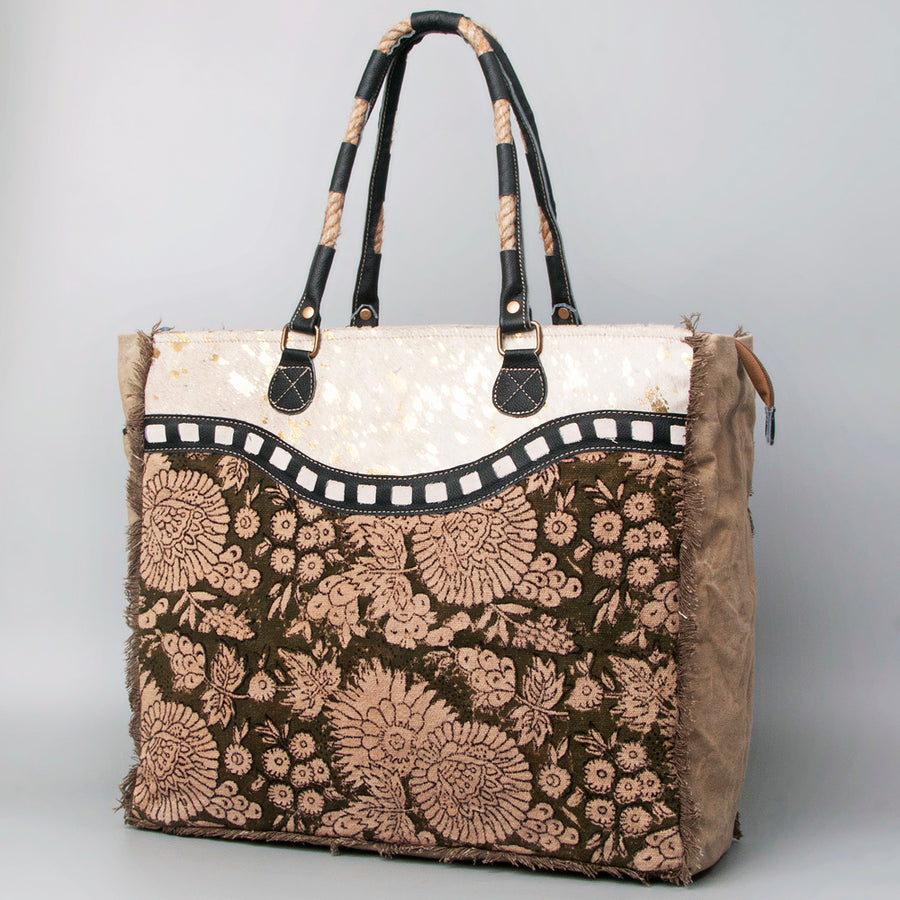 OHLAY WEEKENDER Upcycled Canvas Hair-on Genuine Leather women bag by Hilason – Cowboy and equestrian accessories