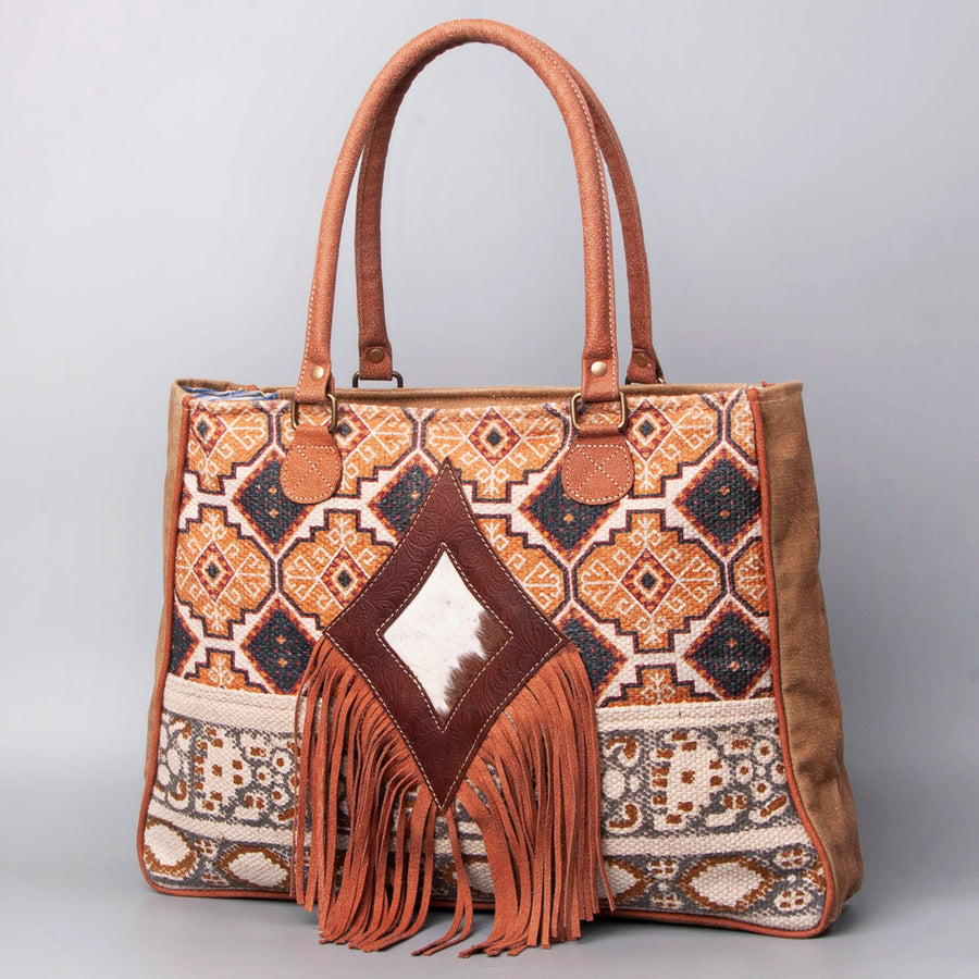 OHLAY WEEKENDER Upcycled Wool Embossed Hair-on Genuine Leather women bag western handbag purse - Uhorse