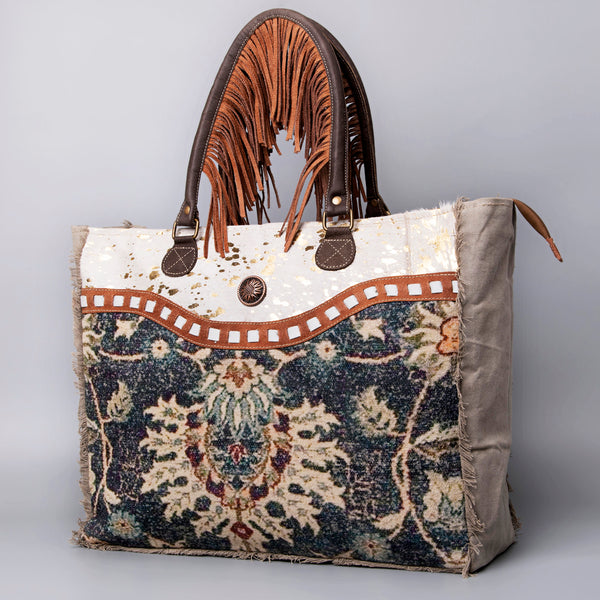 OHLAY WEEKENDER Upcycled Canvas Hair-on Genuine Leather women bag western handbag purse - Uhorse