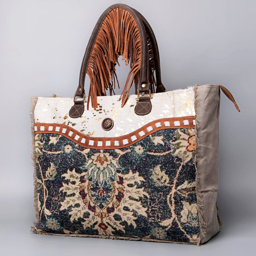 OHLAY WEEKENDER Upcycled Canvas Hair-on Genuine Leather women bag western handbag purse - Uhorse