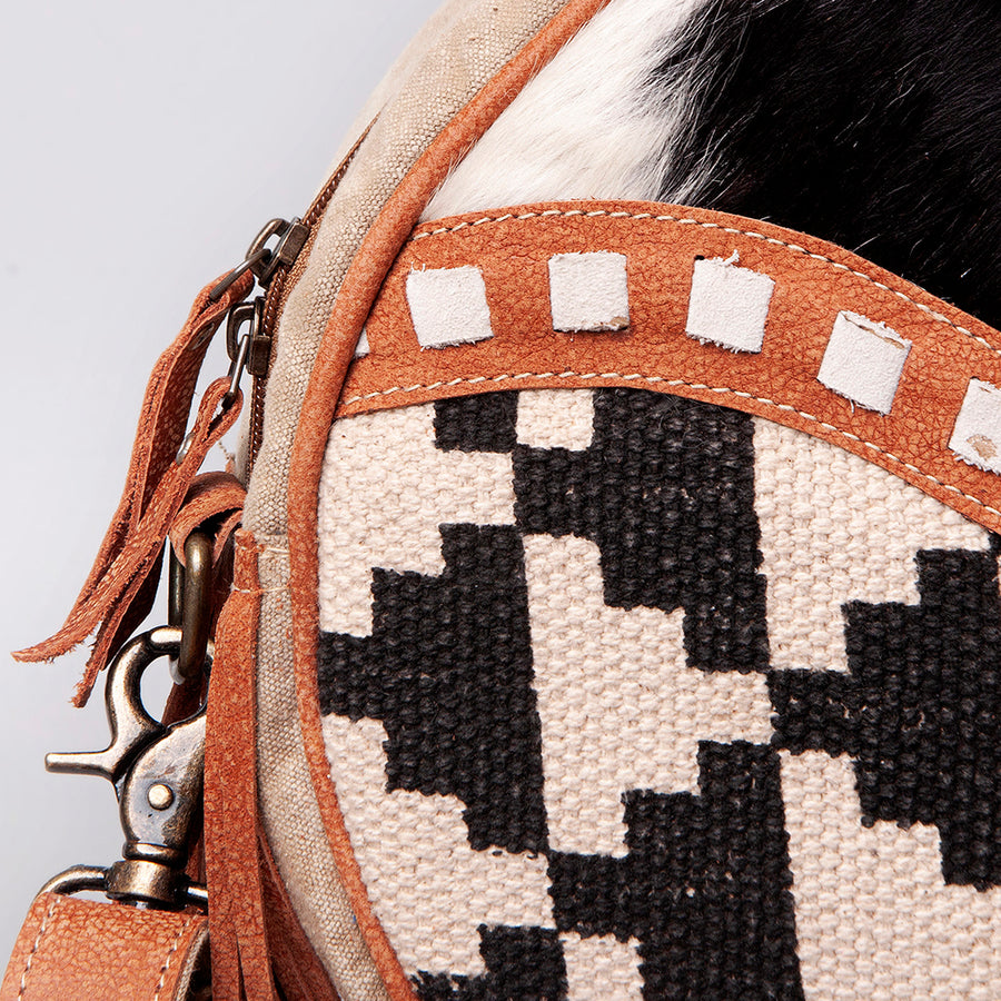 Ohlay Bags OHV119 Canteen Upcycled Wool Canvas Hair-On Genuine Leather Women Bag Western Handbag Purse