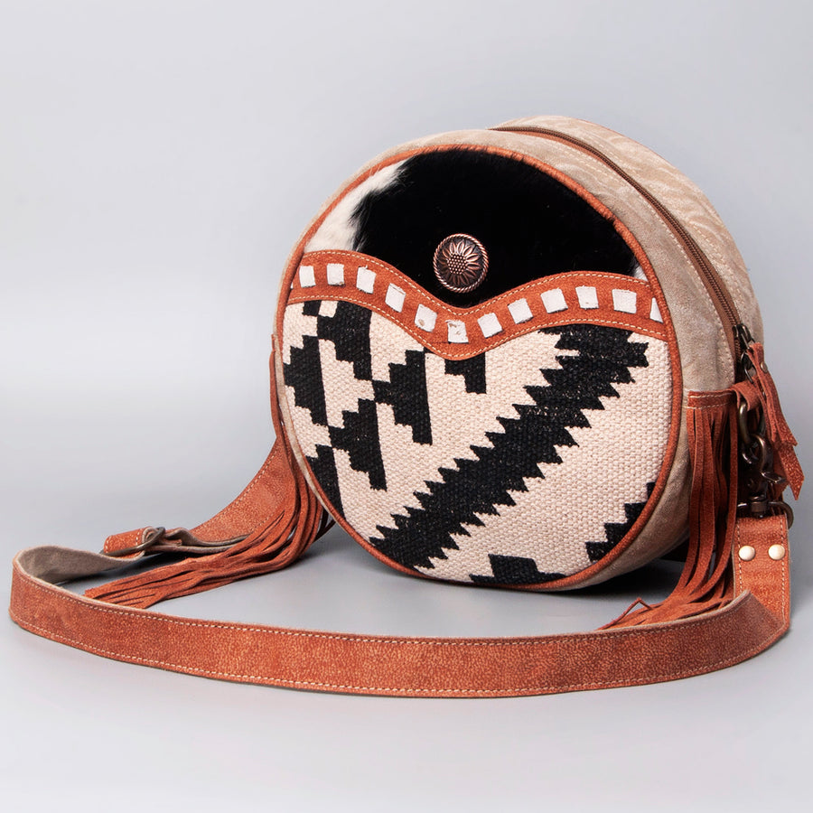 Ohlay Bags OHV119 Canteen Upcycled Wool Canvas Hair-On Genuine Leather by Hilason – Cowboy and equestrian accessories