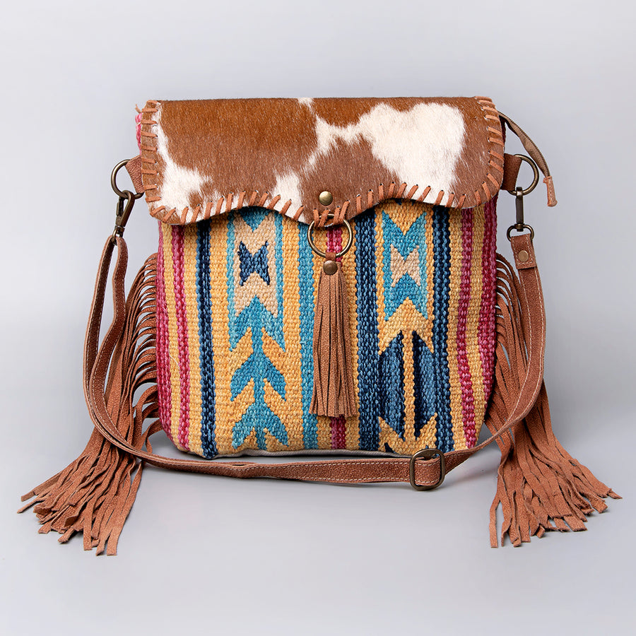 Ohlay Bags OHV120 Cross Body Ii Upcycled Wool Canvas Hair-On Genuine Leather Women Bag Western Handbag Purse