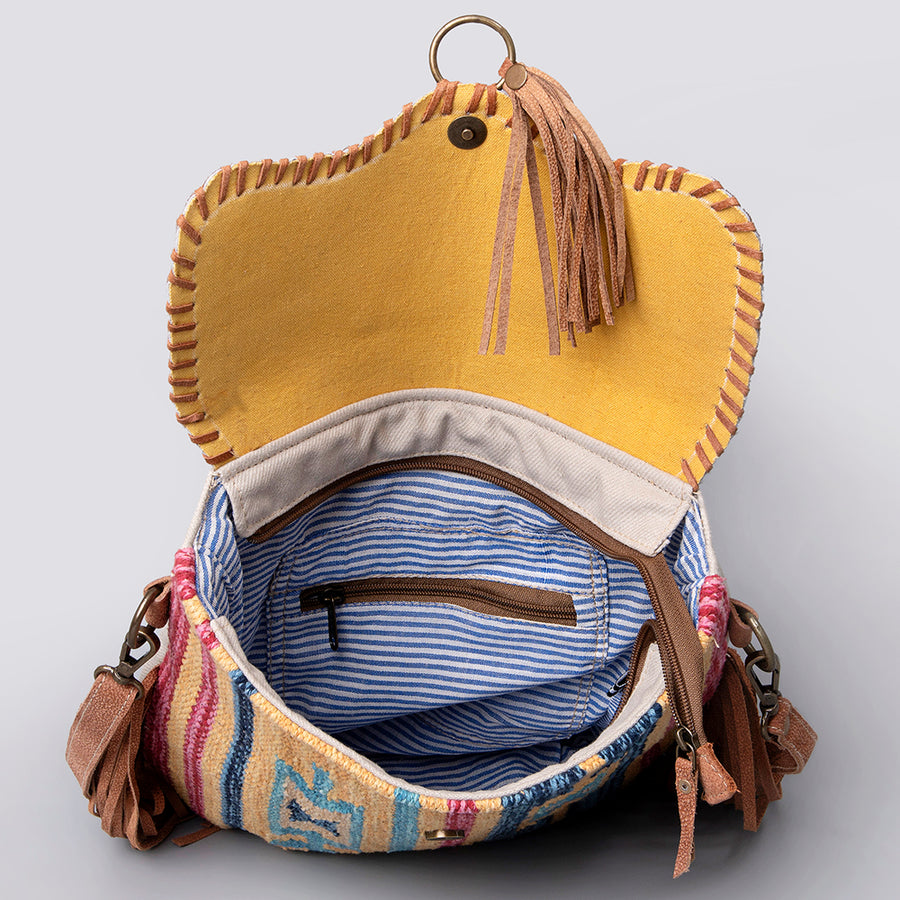 Ohlay Bags OHV120 Cross Body Ii Upcycled Wool Canvas Hair-On Genuine Leather Women Bag Western Handbag Purse