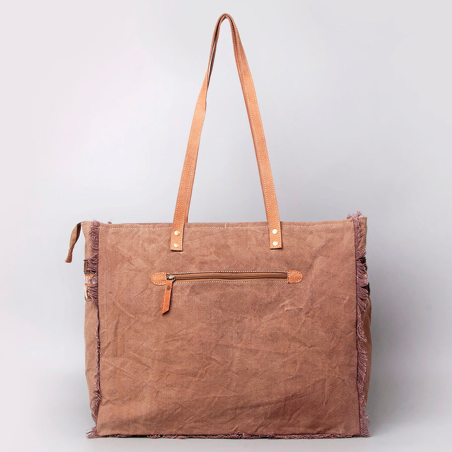OHLAY Weekender Upcycled Canvas Hair-On Genuine Leather Women Bag Western Handbag Purse | Womens Handbags Belt for Summer