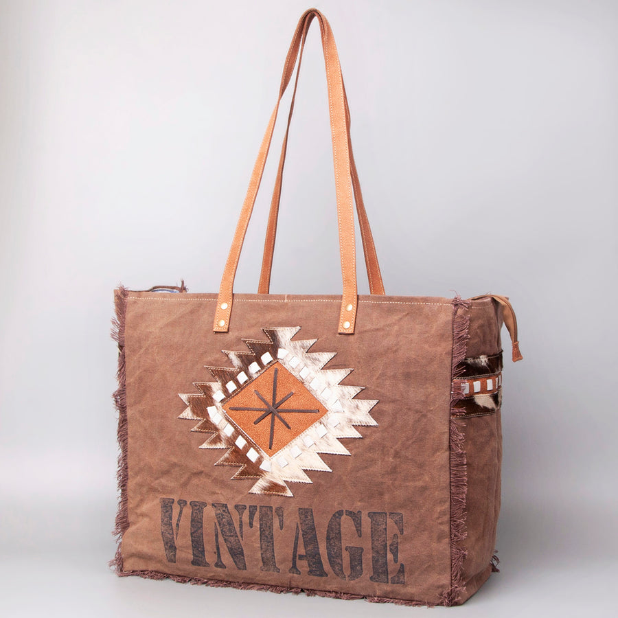 OHLAY WEEKENDER Upcycled Canvas Hair-on Genuine Leather women bag western handbag purse - Uhorse