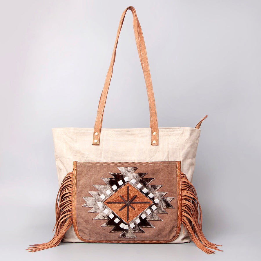 OHLAY Weekender Upcycled Canvas Hair-On Genuine Leather Women Bag Western Handbag Purse | Womens Handbags Belt for Summer