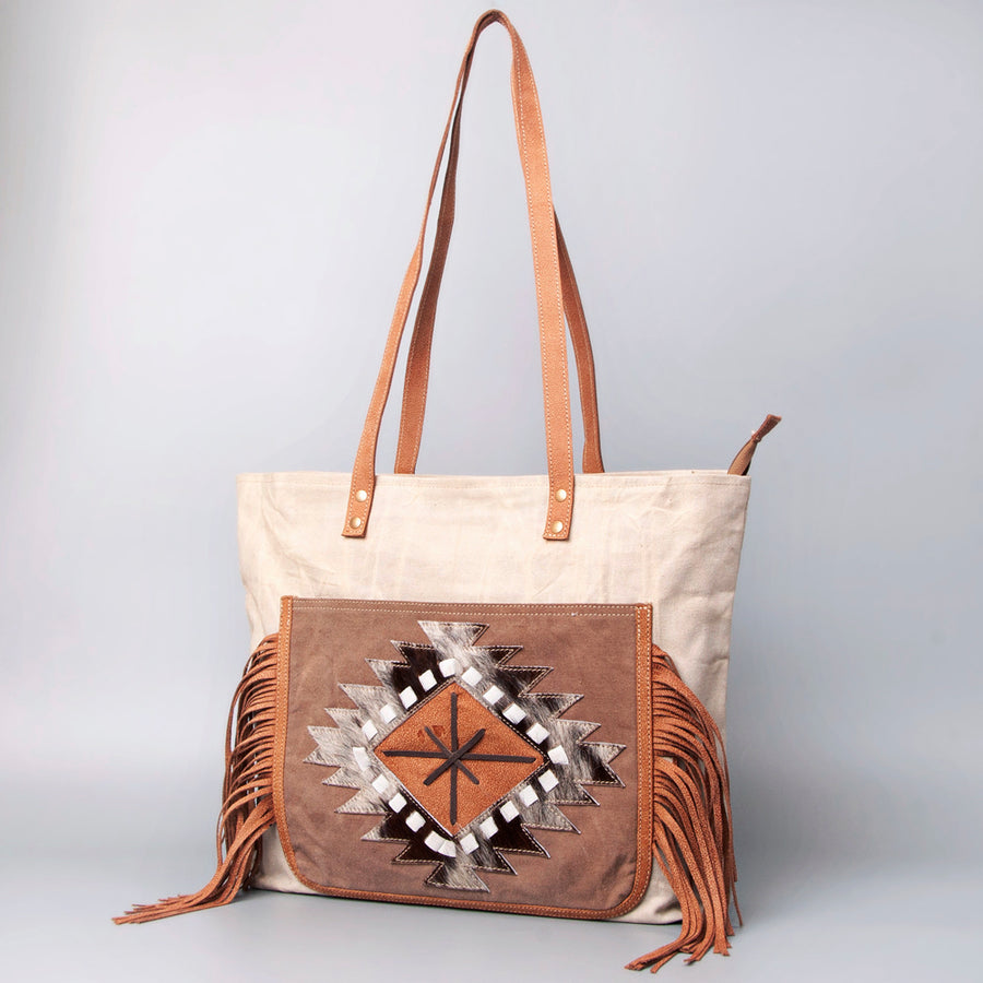 OHLAY WEEKENDER Upcycled Canvas Hair-on Genuine Leather women bag western handbag purse - Uhorse