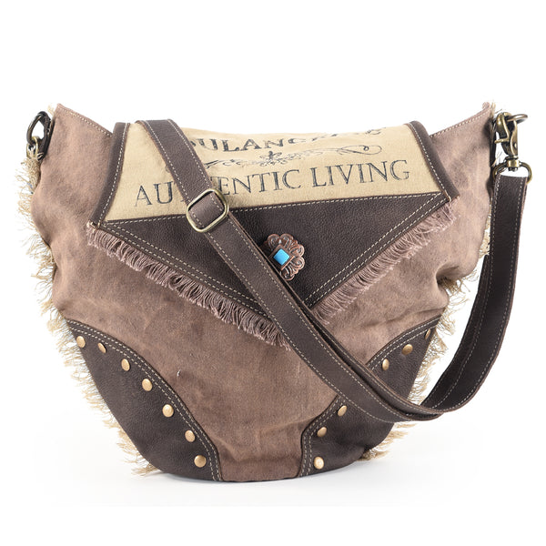 OHLAY OHV146 HOBO Upcycled Canvas Genuine Leather women bag western by Hilason – Cowboy and equestrian accessories