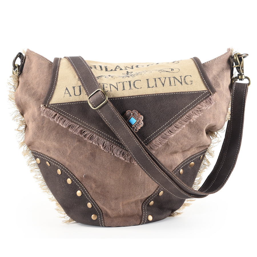 OHLAY OHV146 HOBO Upcycled Canvas Genuine Leather women bag western by Hilason – Cowboy and equestrian accessories