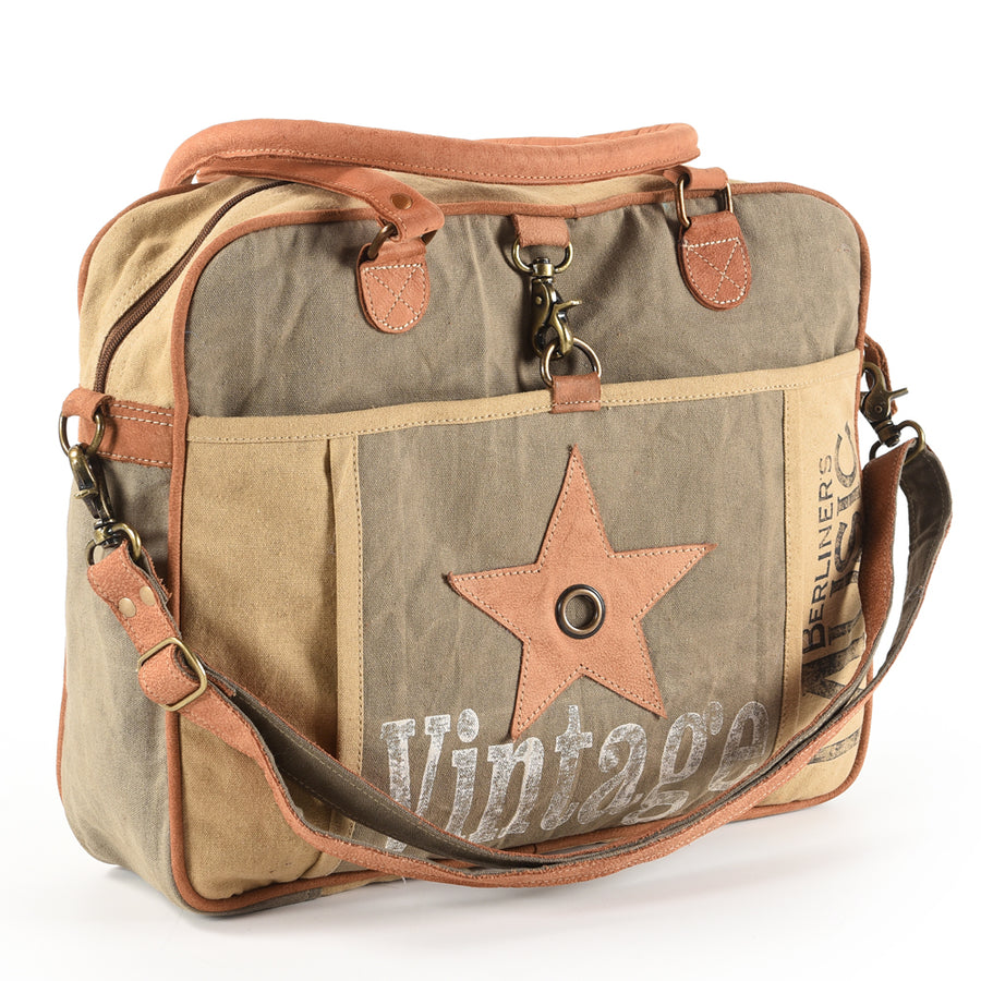 Ohlay Bags OHV157 Briefcase Upcycled Canvas Genuine Leather Women Bag by Hilason – Cowboy and equestrian accessories