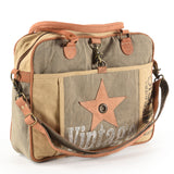 Ohlay Bags OHV157 Briefcase Upcycled Canvas Genuine Leather Women Bag Western Handbag Purse