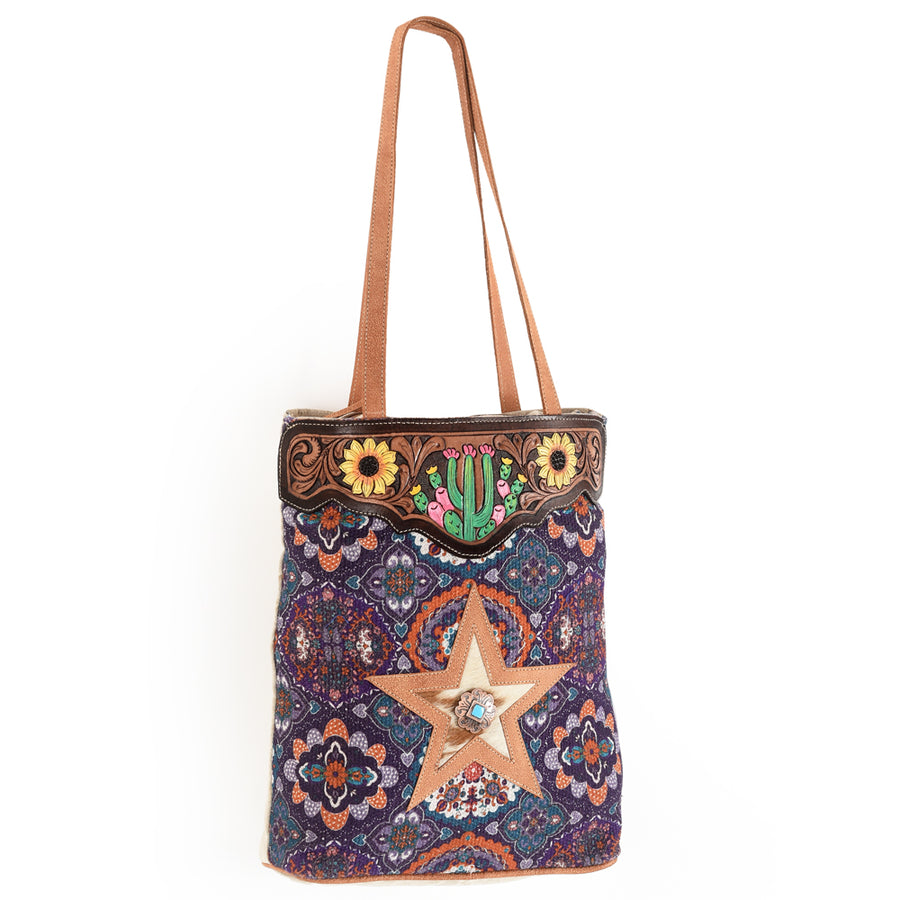 Ohlay Bags OHV162 Tote Hand Tooled Upcycled Canvas Hair-On Genuine by Hilason – Cowboy and equestrian accessories