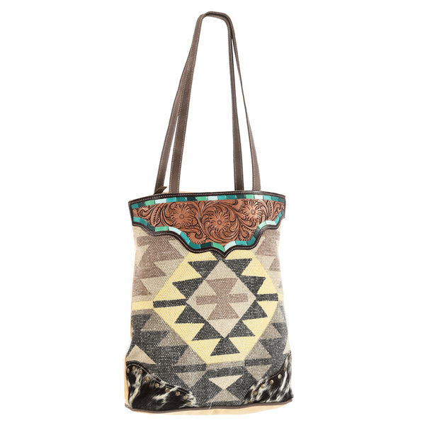 Ohlay Bags OHV165 Tote Hand Tooled Upcycled Wool Canvas Hair-On by Hilason – Cowboy and equestrian accessories