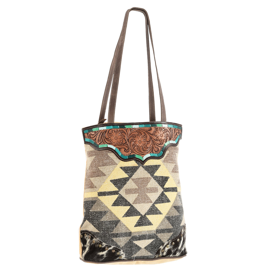 Ohlay Bags OHV165 Tote Hand Tooled Upcycled Wool Canvas Hair-On by Hilason – Cowboy and equestrian accessories