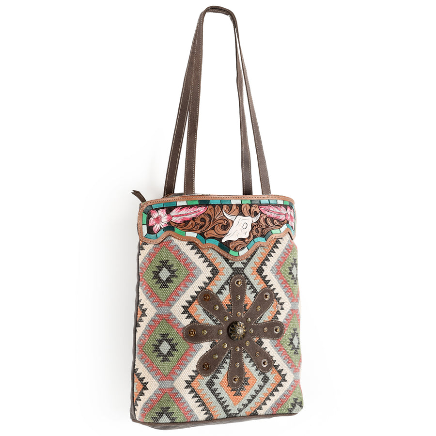 Ohlay Bags OHV166 Tote Hand Tooled Upcycled Wool Canvas Hair-On by Hilason – Cowboy and equestrian accessories
