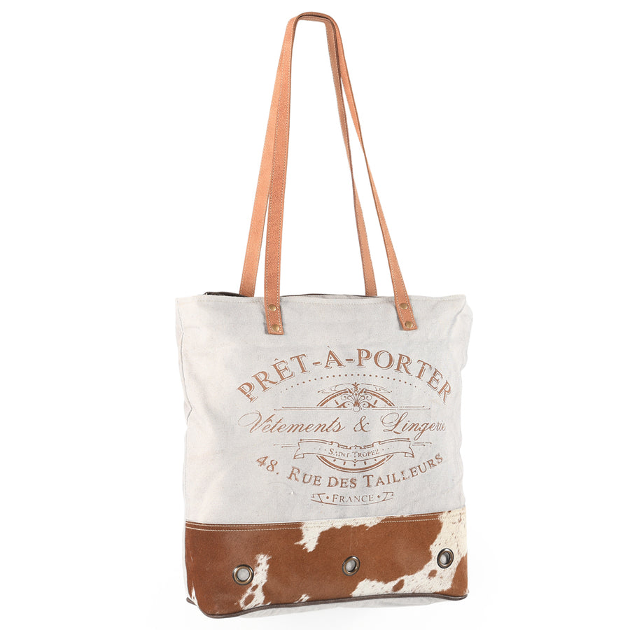 Ohlay Bags OHV167 Tote Upcycled Canvas Hair-On Genuine Leather Women by Hilason – Cowboy and equestrian accessories