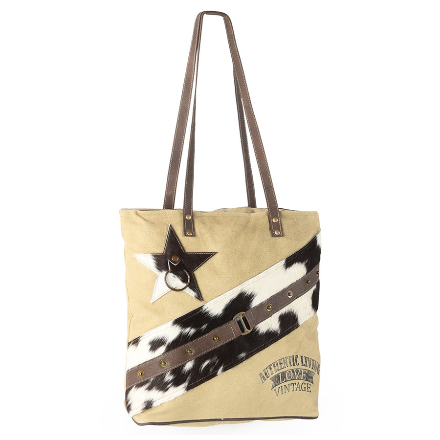 Ohlay Bags OHV172 Tote Upcycled Canvas Hair-On Genuine Leather Women by Hilason – Cowboy and equestrian accessories