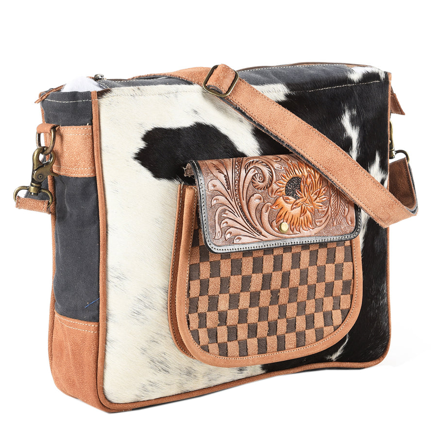 OHLAY OHV173 Messenger Hand Tooled Upcycled Canvas Hair-on Genuine by Hilason – Cowboy and equestrian accessories