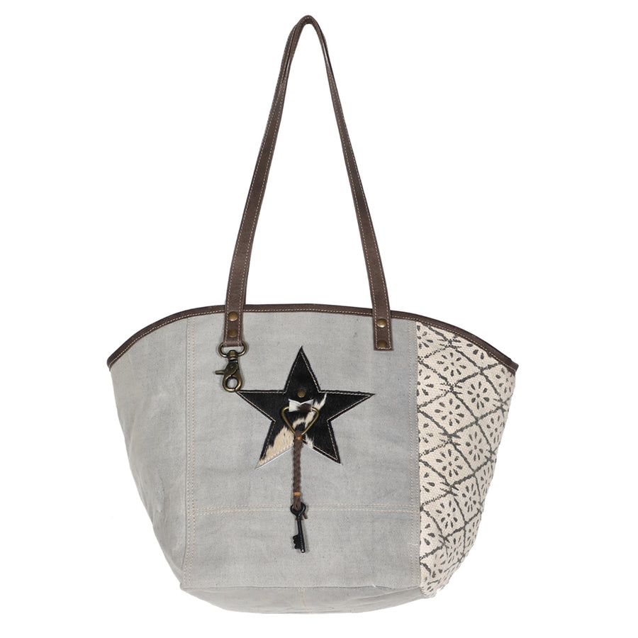 Ohlay Bags OHV174 Tote Upcycled Canvas Hair-On Genuine Leather Women by Hilason – Cowboy and equestrian accessories