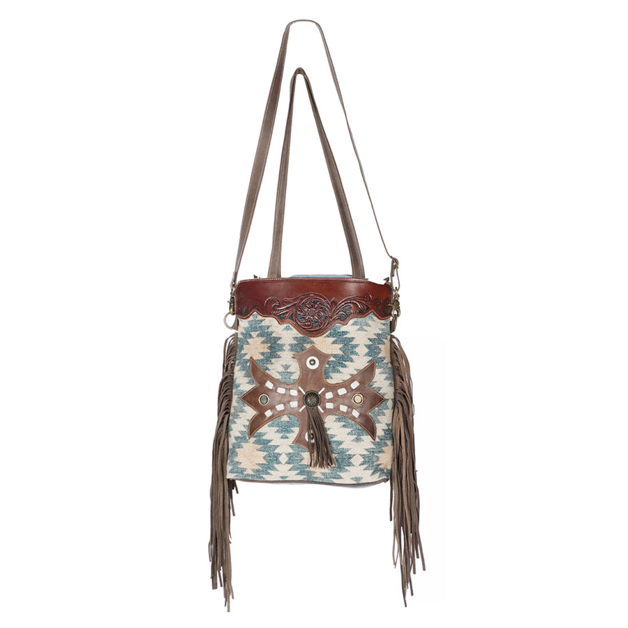 Ohlay Bags OHV176 Tote Hand Tooled Upcycled Canvas Genuine Leather by Hilason – Cowboy and equestrian accessories