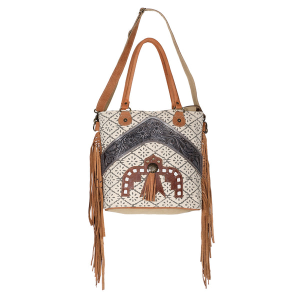 Ohlay Bags OHV177 Tote Hand Tooled Upcycled Canvas Genuine Leather by Hilason – Cowboy and equestrian accessories