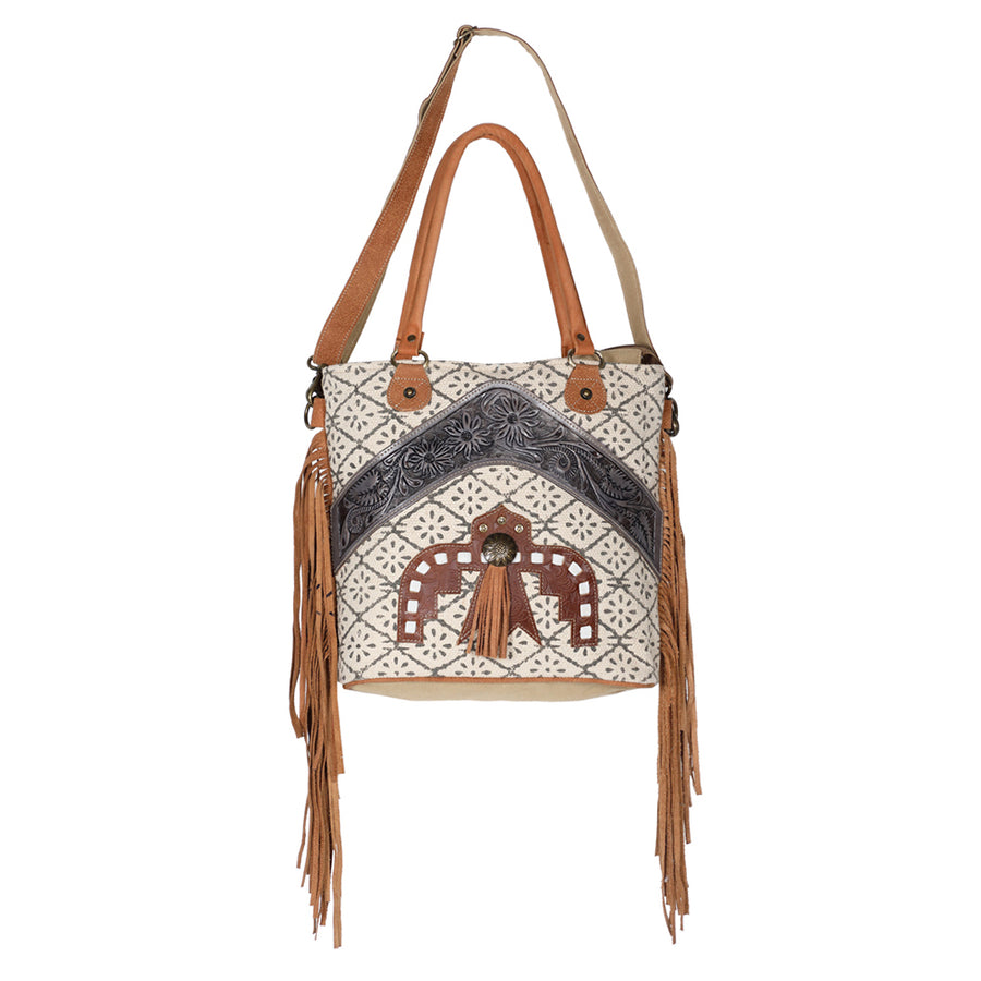 Ohlay Bags OHV177 Tote Hand Tooled Upcycled Canvas Genuine Leather by Hilason – Cowboy and equestrian accessories
