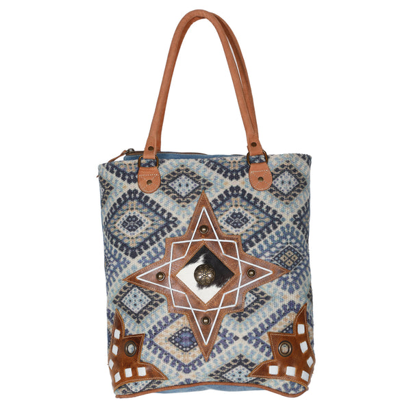 Ohlay Bags OHV178 Tote Upcycled Canvas Hair-On Genuine Leather Women by Hilason – Cowboy and equestrian accessories