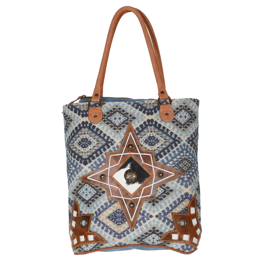 Ohlay Bags OHV178 Tote Upcycled Canvas Hair-On Genuine Leather Women by Hilason – Cowboy and equestrian accessories