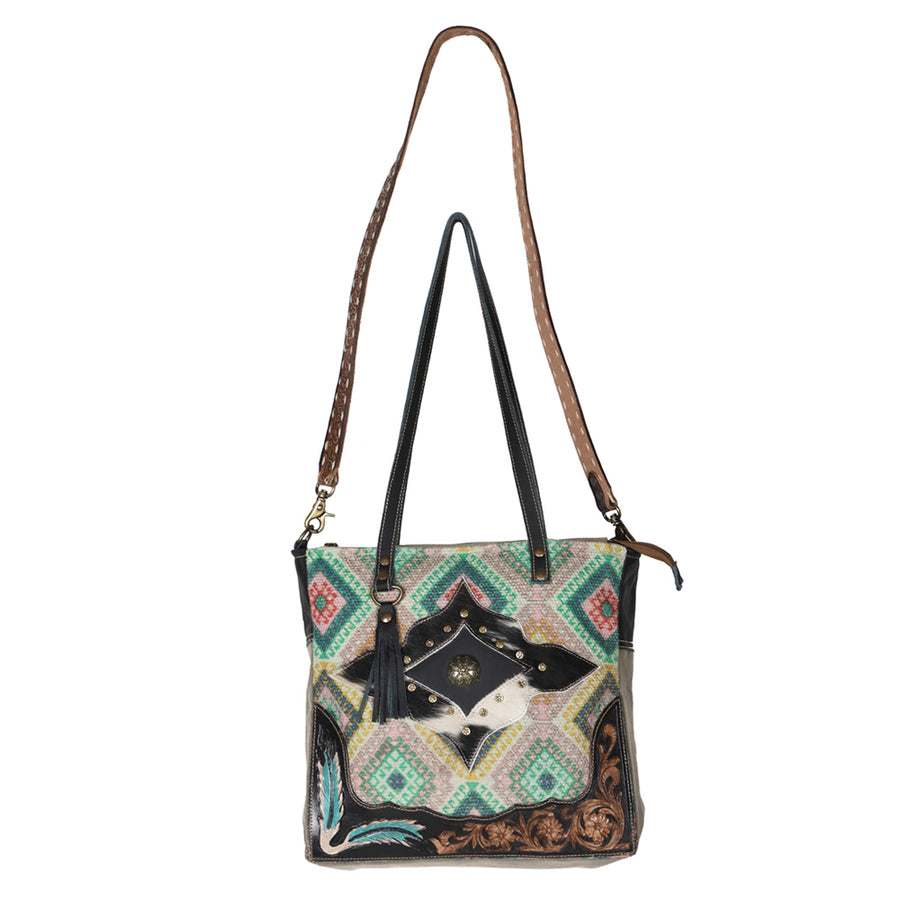 Ohlay Bags OHV182 Tote Hand Tooled Upcycled Canvas Hair-On Genuine by Hilason – Cowboy and equestrian accessories