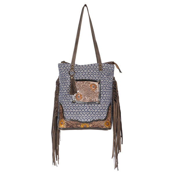 Ohlay Bags OHV184 Tote Hand Tooled Upcycled Canvas Genuine Leather by Hilason – Cowboy and equestrian accessories
