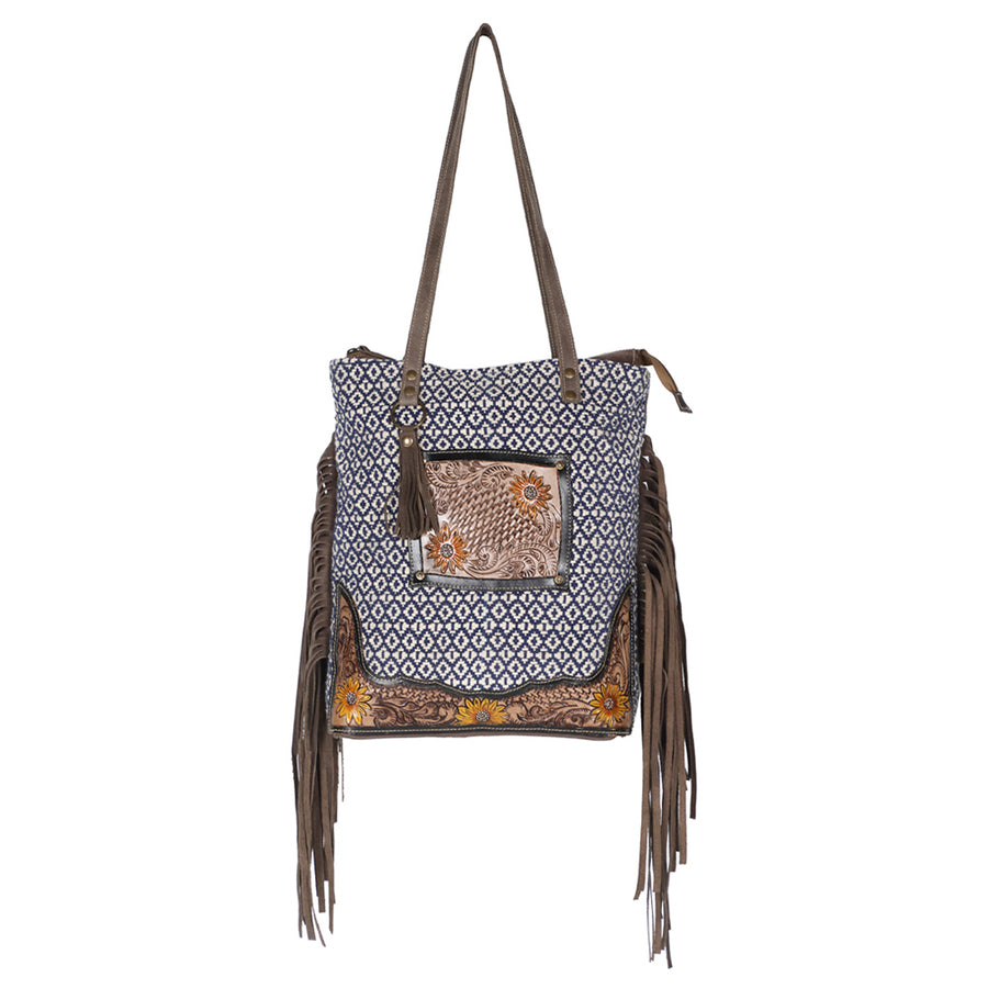 Ohlay Bags OHV184 Tote Hand Tooled Upcycled Canvas Genuine Leather by Hilason – Cowboy and equestrian accessories