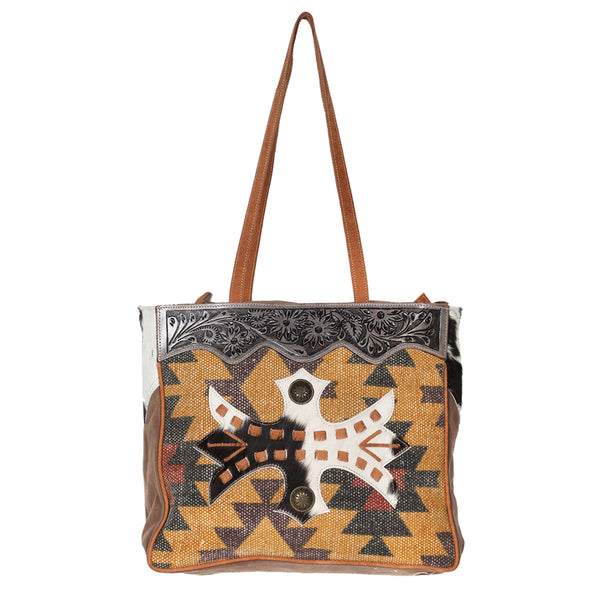 Ohlay Bags OHV187 Tote Hand Tooled Upcycled Wool Canvas Hair-On by Hilason – Cowboy and equestrian accessories